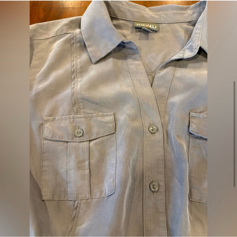 Gray Button-Up Shirt with Tie Front - Picture 5 of 7